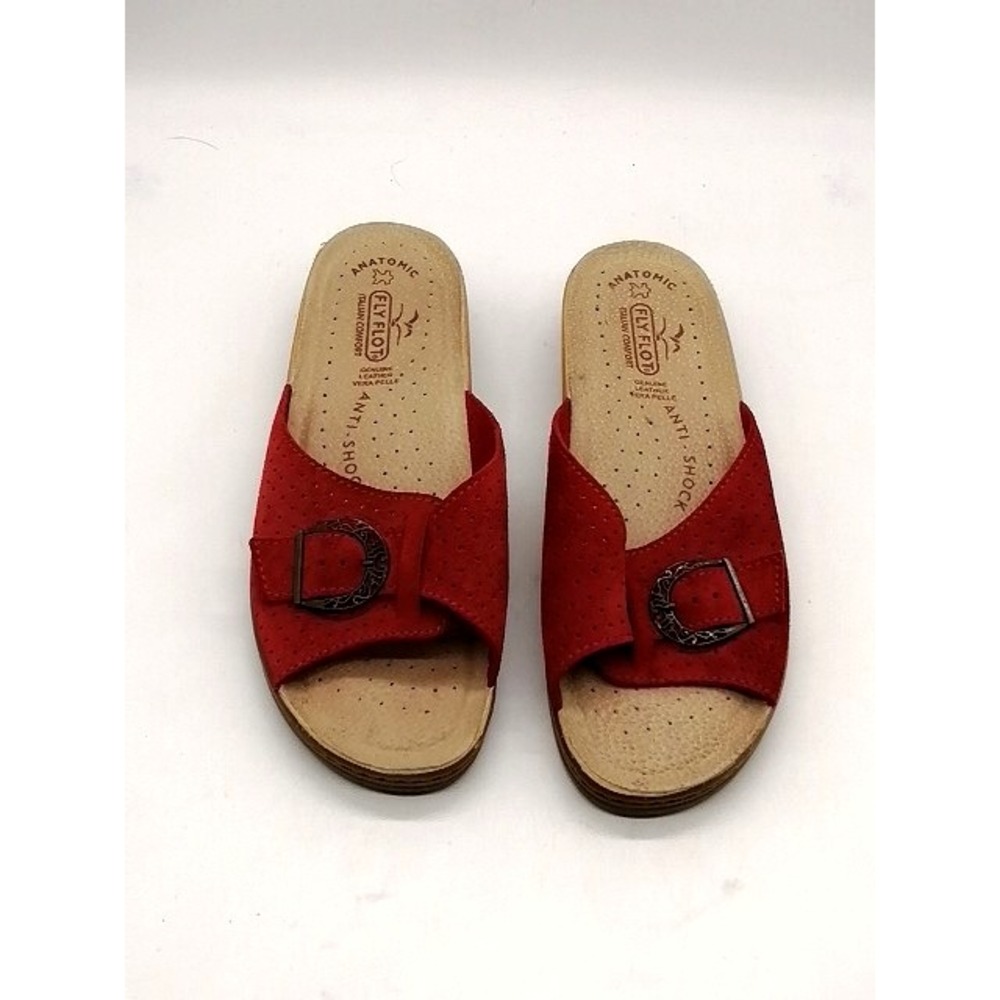 Fly Flot Sandals Womens Red EUR 41 Leather Slide Shoes Anatomic Anti-Shock Italy